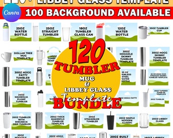 120x Tumbler Template Bundle, Mug And Libbey Glass Template, Canva Editable Template, 30oz Tumbler Template, Canva Tumbler Template