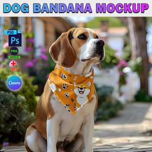 Dog Bandana PSD Mockup, Dog Collar Mockup, Pet Accessory Display, Pet Shop PSD, Insert Design Via Photoshop PSD & Smart Canva Frame