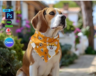 Dog Bandana PSD Mockup, Dog Collar Mockup, Pet Accessory Display, Pet Shop PSD, Insert Design Via Photoshop PSD & Smart Canva Frame