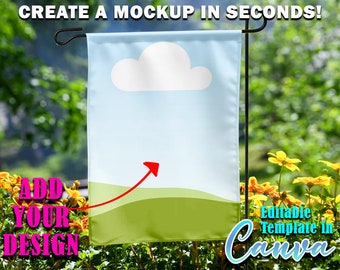Canva Frame Garden Flag Mockup | Dye sublimation Add your own design Via Canva Frame