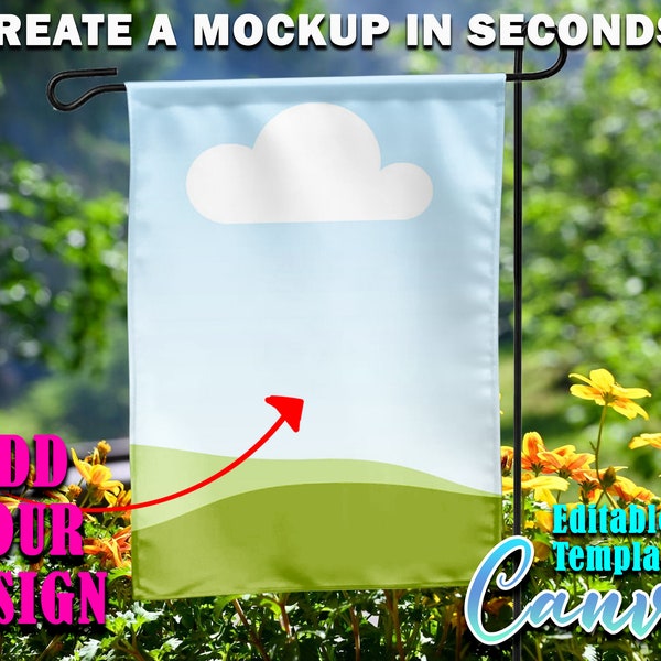 Canva Frame Garden Flag Mockup | Dye sublimation Add your own design Via Canva Frame