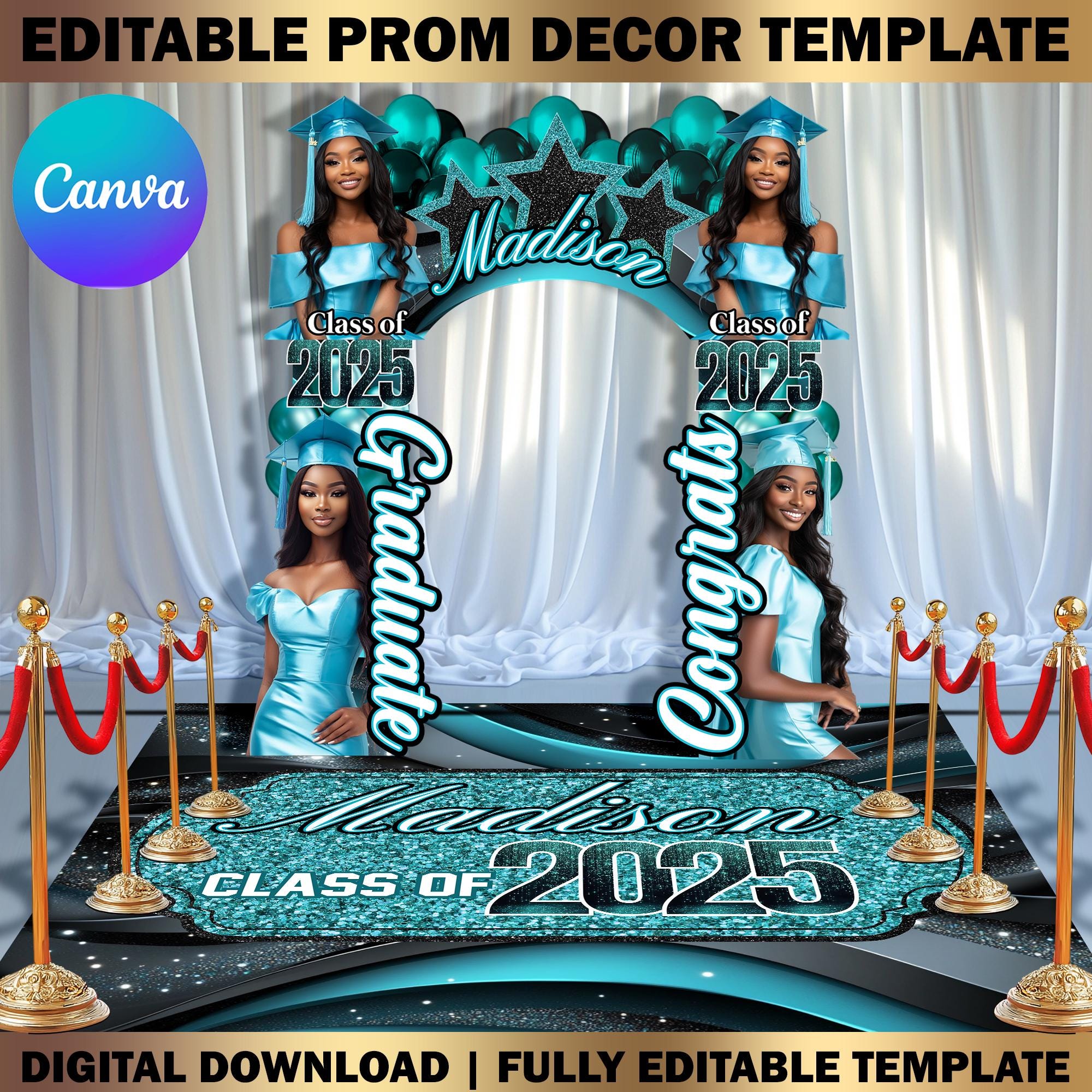 Graduation Base Design Custom Graduation Decor Canva Template Bundle, Name Cutout, Black ...