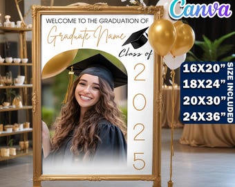 Graduation Arch Photo Welcome Sign Template, Editable Canva Grad Decor Poster, Custom Printable Welcome Board For Class of 2025