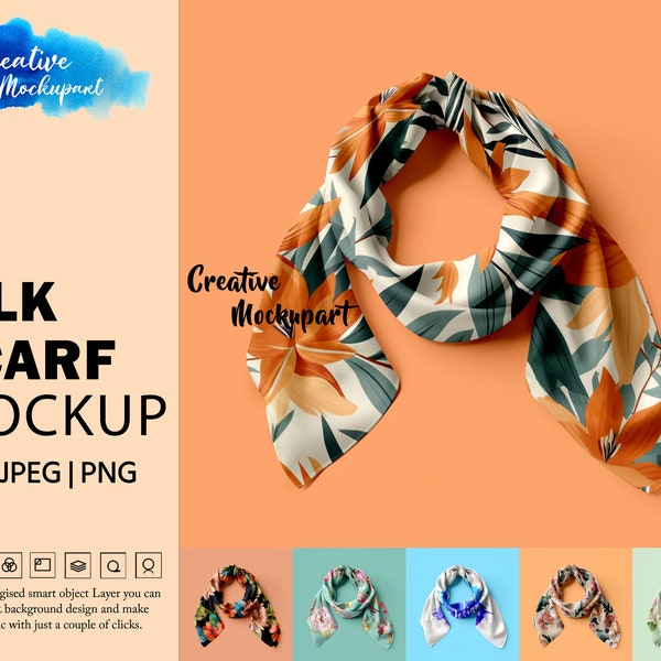 Silk Scarf Mockup | Wrapped Silk Scarf Mockup Vol3 | Dye Sublimation, Change Background, Add Design Via Photoshop PSD, Canva PNG & Jpg