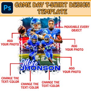 Football Game Day T Shirt Template, Football T Shirt Design, Photoshop Editable T Shirt Design Template, Perfect for Sublimation, DTF or DT