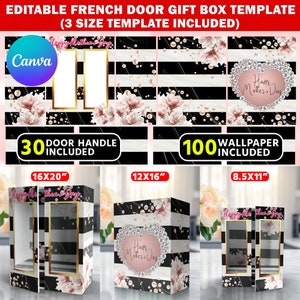 Canva Mother's Day French Door Gift Box Template, 8.5X10, 12x16 & 16x20, Editable Mother's Day Gift Box Template, Door Handle, Background
