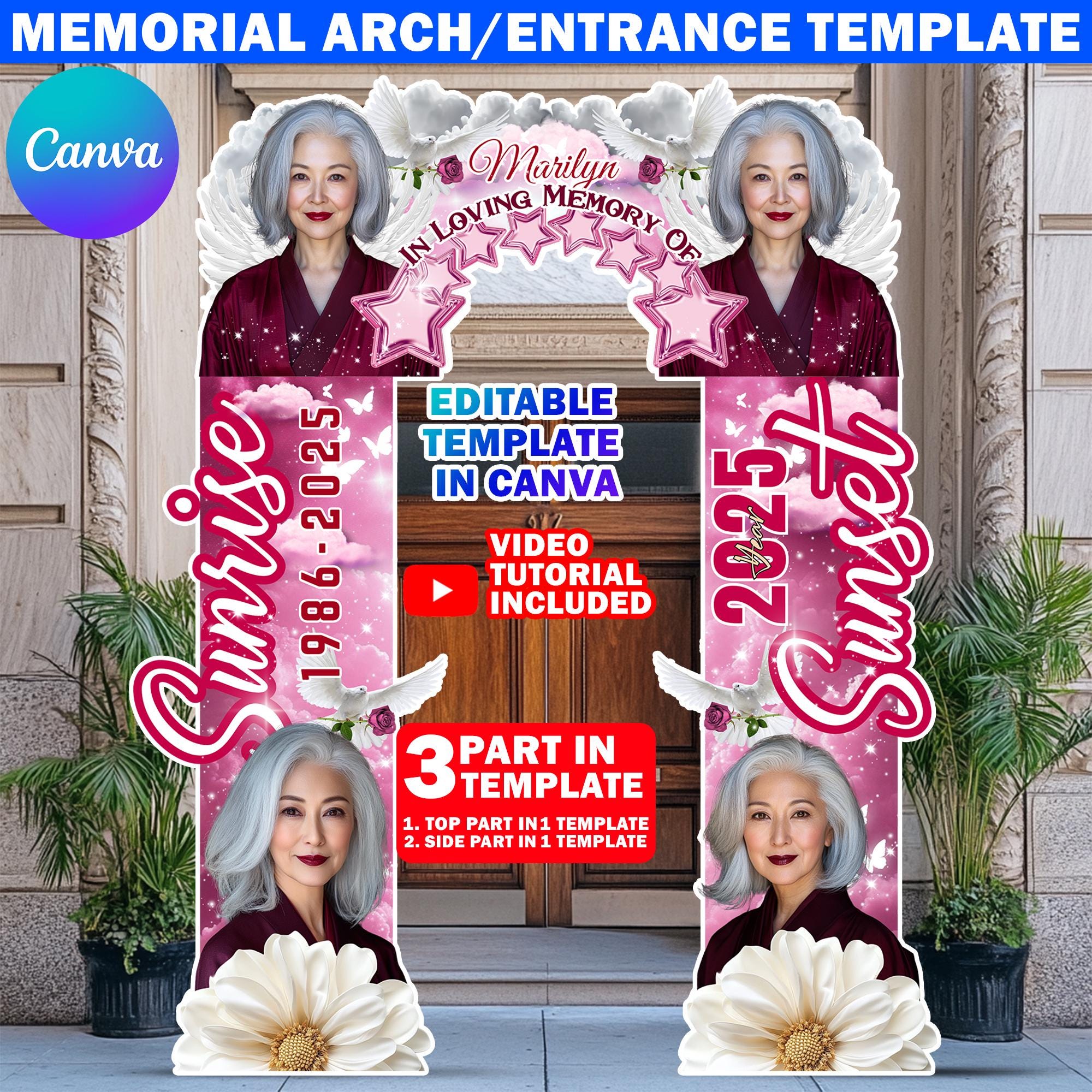 Funeral Entrance Arch Design Canva Template, Maroon & White Memorial ...
