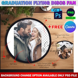 Dye Sublimation Foldable Fan With Pouch Mockup, Graduation Flying Discs Fan Mockup, Insert Design & Background Via Photoshop PSD Canva Frame