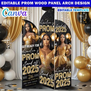 Prom Wooden Arch Panel Design Canva Backdrop Template, Editable Black/Gold Grad Entrance Arch Panel Customizable Canva Prom Arch Entryway