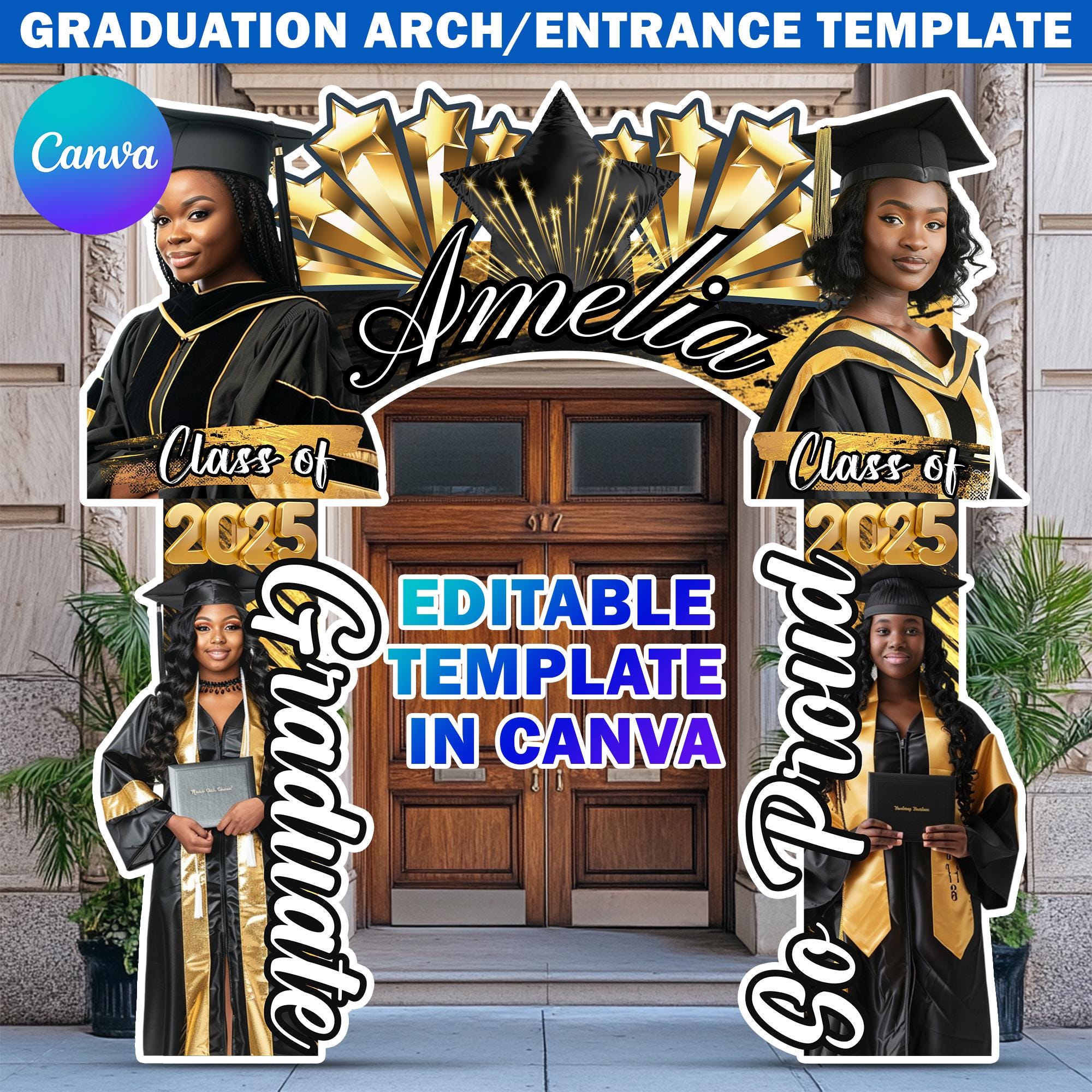 Graduation Entrance Arch Design Canva Template, Black & Gold Graduation ...