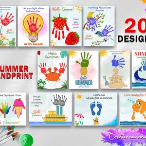 Summer Handprint Craft Bundle | Printable Summer Classroom Kids Activity Craft | Handprint Footprint Art| Personalized Summer Craft Pre-k