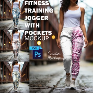 Fitness Training Jogger With Pockets Mockup | Jogger Mockup| Track Suit for Woman Mockup | Insert Design Via PSD And Canva PNG