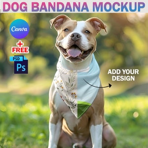 Canva Customizable Dog Bandana Mockup, Dog Collar Mockup - Personalize Your Pup&#39;s Style Via Smart Canva Frame & Photoshop PSD
