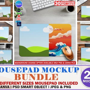 22x Mousepad Mockup Template, All Available Sizes Mousepad/Desk Mat Mockup Mega Bundle, Round, Square, Rectangle Mouse Pad PSD & Canva Frame