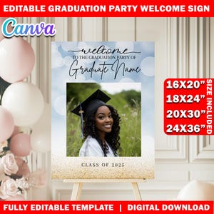 Graduation Party Welcome Sign Template, Editable Canva Grad Decor Poster, Custom Photo Graduation/ Senior Welcome Sign, Grad Party Sign