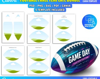 Football Panel Template Bundle, Custom Football Wrap Canva Template, DIY Photo Football Panel SVG PSD Template, Sports Ball Sublimation