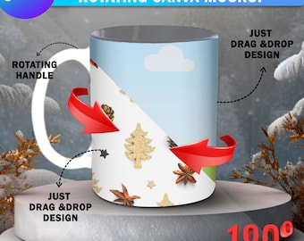 Mockup di tazza da caffè rotante da 15 once di Canva / Sfondo natalizio, modello animato di tazza da caffè da 15 once, cornice Canva da 15 once facile da trascinare e rilasciare