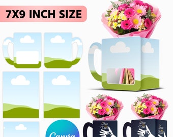 Kaffeetasse Geschenkbox Vorlage, Designer Handtasche Geschenkbox, Luxus Handtasche Geschenkbox, Canva bearbeitbar, Abschlussfeier, Vatertag, Geschenk für Papa