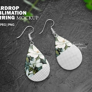 DYE Teardrop Sublimation Earring Mockup |  | White/Transparent - Teardrop earring, Add your own design Via Photoshop PSD & Canva PNG