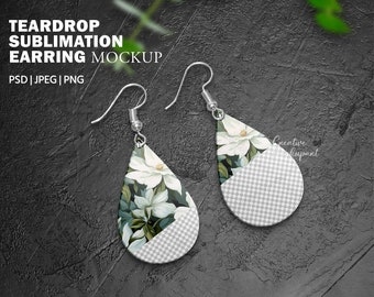 DYE Teardrop Sublimation Earring Mockup |  | White/Transparent - Teardrop earring, Add your own design Via Photoshop PSD & Canva PNG