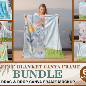 6 Cosy Fleece Blanket Mockup Bundle, Sherpa Velveteen Plush Microfiber Minky Blanket Canva Overlay, Easy Drag & Drop Canva Blanket Frame