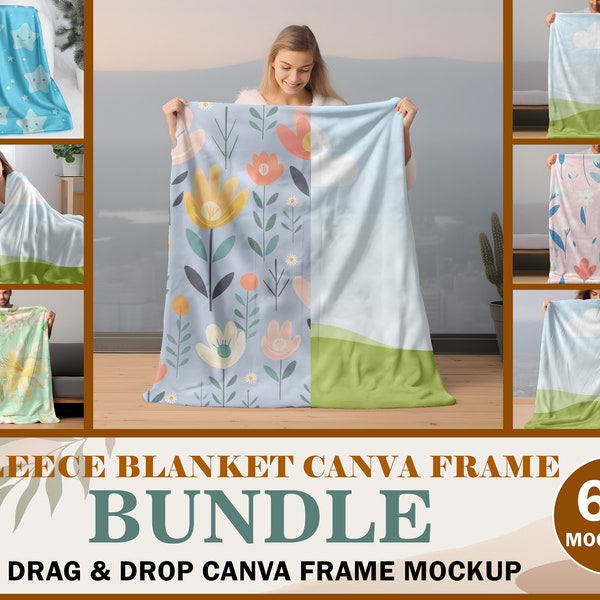 6 Cosy Fleece Blanket Mockup Bundle, Sherpa Velveteen Plush Microfiber Minky Blanket Canva Overlay, Easy Drag & Drop Canva Blanket Frame