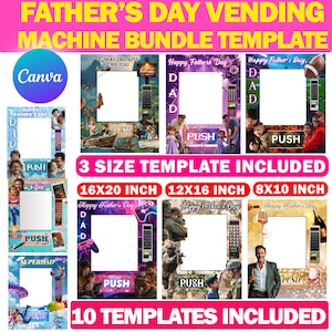 Father’s Day Vending Machine Template Bundle, 8x10, 8.5x11, 16x20 Editable Father Day Canva Template,  Free Money Panel PNG, Backgrounds