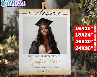 Graduation Party Welcome Sign Template, Editable Canva Grad Decor Poster, Custom Printable Senior College Graduation Party Welcome Sign