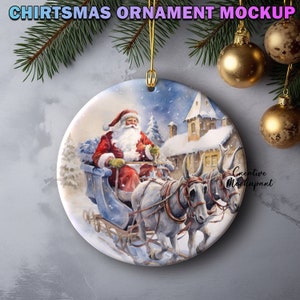 Christmas Ornament Mockup, PSD Christmas Round Ornament Mockup, Holiday Tree Ornament Mockup, Insert Design Via PSD Smart Object, Canva PNG