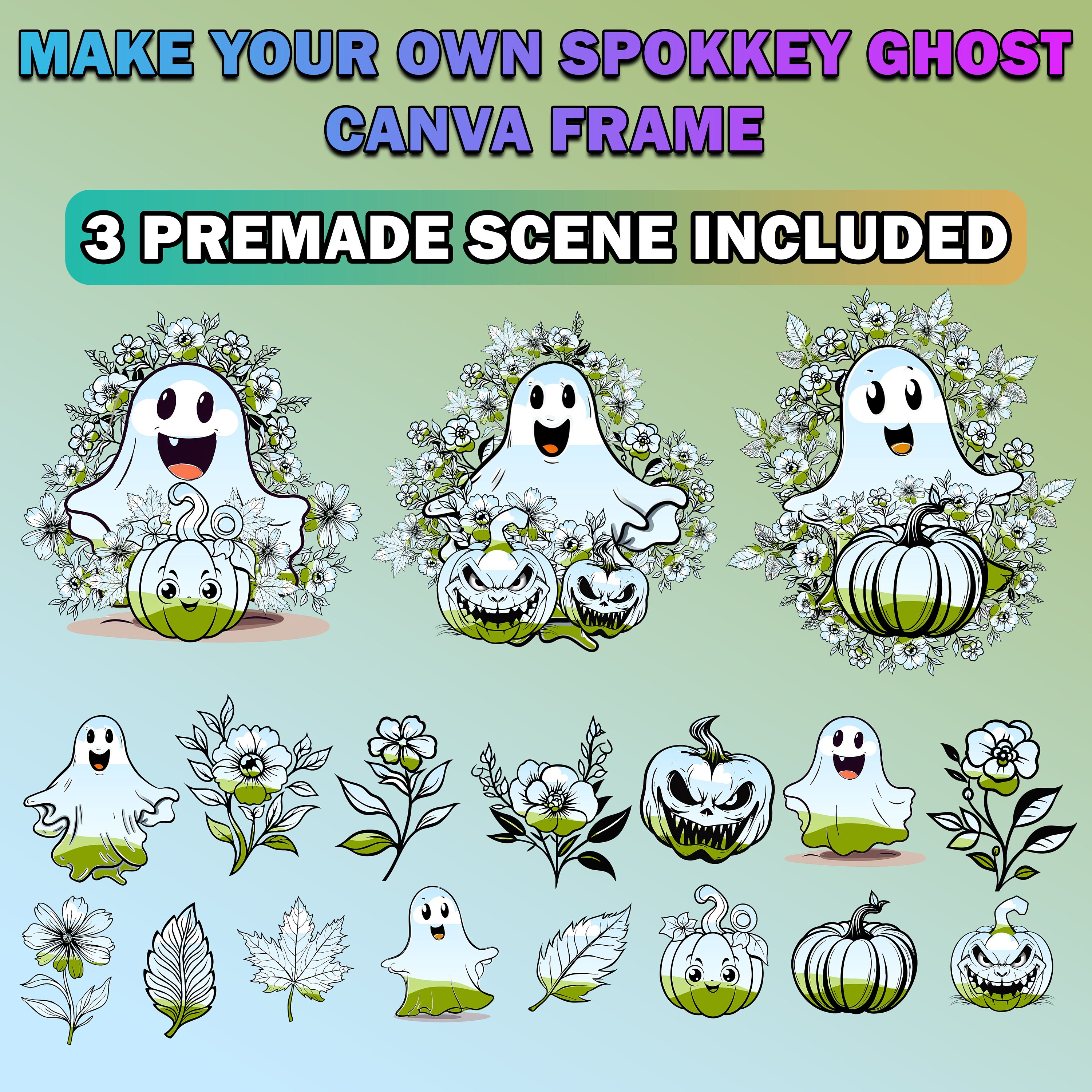 Canva Make Your Own Halloween Frames Design, Editable Canva Spooky Cute Ghost Template with  Drag and Drop Photo, DIY Sublimation Designs