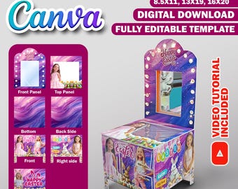 Easter Vanity Gift Box Canva Template, Foam Board Easter Basket Gift Box, Luxury Gift Bag, Birthday DIY Gift Makeup Table Box Editable Canva