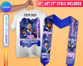 New Trendy Stole & T-shirt Graduation Template Design Set, Graduation Sash Sublimation 2025 Personalized Graduate Design Set Stole DTF Shirt