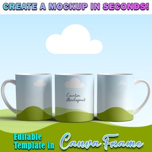 Canva Frame 11oz Mug Drag and Drop Mockup | 3 Mug Mockup | Mug Full Wrap Template | 11oz Coffee Mug Canva Mockup | Mug Overlay Frame Mockup