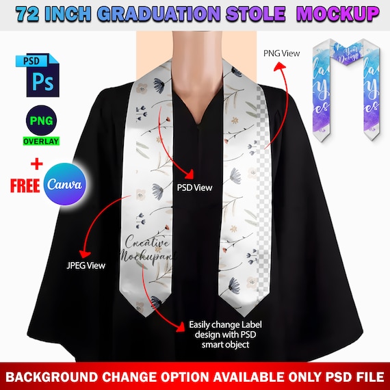 CLANE　GRAPHIC HUGE STOLE Dye Sublimation 72 Inch Graduation Stole Mockup, Insert Design