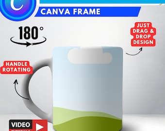 Modello Canva per tazza rotante da 11 once, tazza da caffè animata da 11 once con rotazione di 180 gradi, cornice Canva, facile trascinamento per cambiare sfondo e design