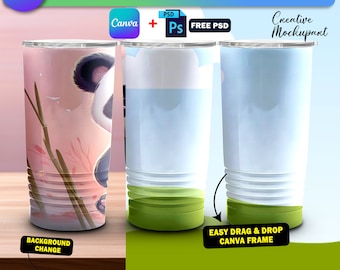 Canva 20 Unzen Ringneck Grip Becher Mockup, für Dye Sublimation, Ringneck Becher Mockup, Insert Design & Hintergrund über PSD und Canva Frame