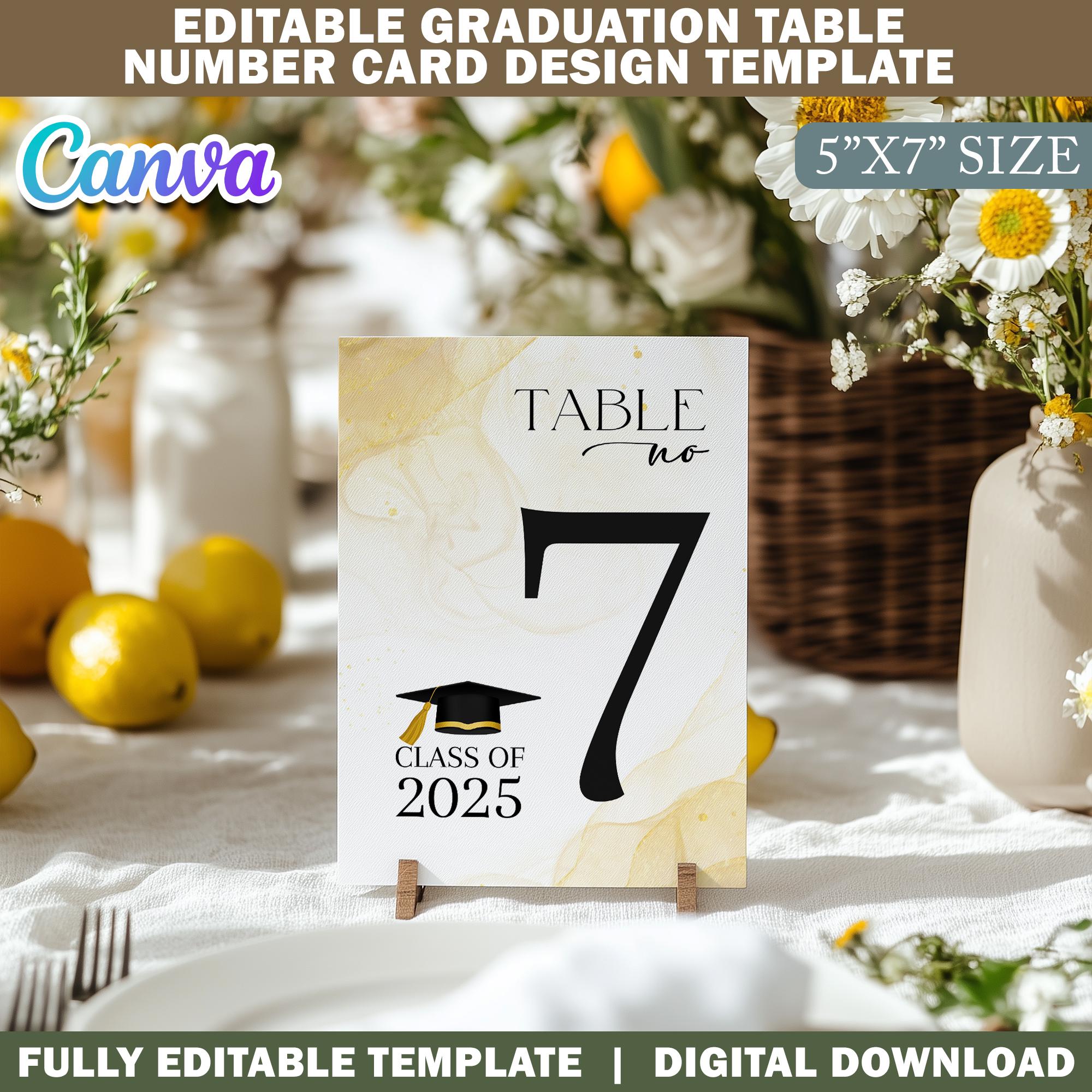 Printable Graduation Table Number Card Design Template, Simple Grad ...
