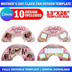 Peut inclure: Dix mod&egrave;les imprimables de claquettes pour la f&ecirc;te des m&egrave;res. Chaque mod&egrave;le pr&eacute;sente un th&egrave;me de couleur rose et blanc avec un c&oelig;ur, des fleurs et un cadre photo. Les mod&egrave;les mesurent 13 pouces par 26 pouces.