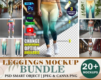 20 Leggings Mockup Bundle | Yoga Leggings Mockup, Photorealistic Long Leggings Mockup, Woman Sportswear Mockup Pants Mockup | PSD, PNG & Jpg