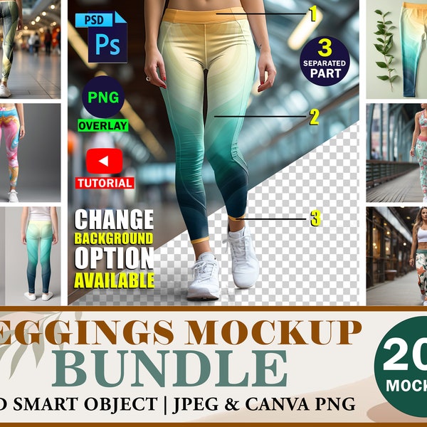 20 Leggings Mockup Bundle | Yoga Leggings Mockup, Photorealistic Long Leggings Mockup, Woman Sportswear Mockup Pants Mockup | PSD, PNG & Jpg