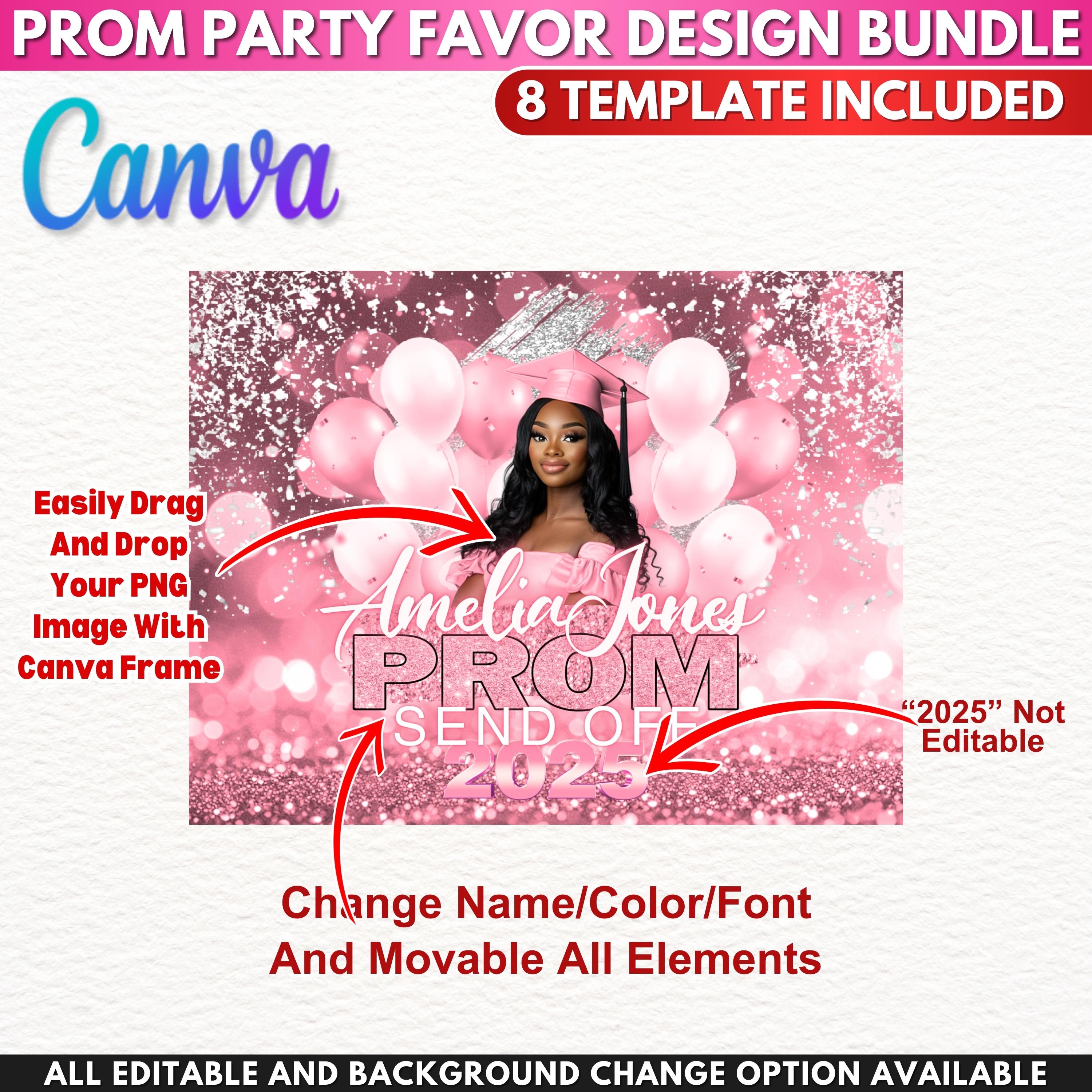 Prom Send off Treat Packaging, Prom Template Bundle, Pink & Silver Prom ...