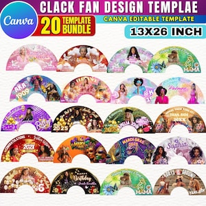 20X Pre-Made Themed Clack Fan Design Canva Template, Fully Editable Drag & Drop Mother&#39;s Day, Memorial, Birthday Graduation Sororities Canva