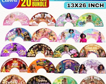 20X Pre-Made Themed Clack Fan Design Canva Template, Fully Editable Drag & Drop Mother&#39;s Day, Memorial, Birthday Graduation Sororities Canva