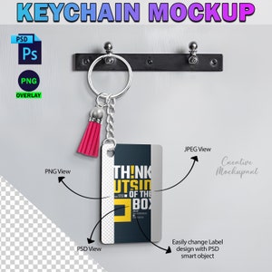 Dye Sublimation Rectangle Key Chain PSD Mockup  Insert Your Own Design Via PSD, Canva Png Template | POD Printify Keychain Mockup