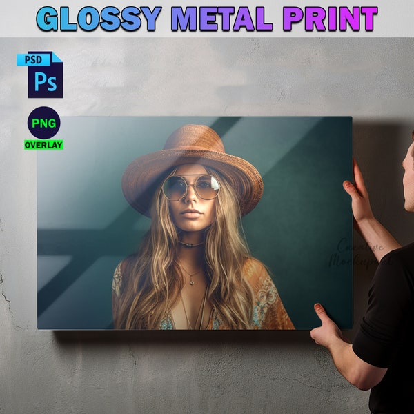 Metall Druck 20x30 Inch Mockup | POD Glossy Metal Print Mockup | Design über Photoshop Smart PSD, Canva PNG & Jpg einfügen