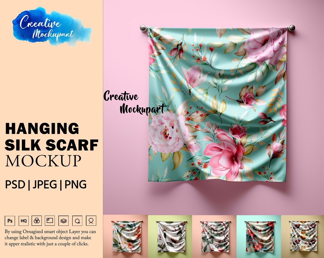 Hanging Silk Scarf Mockup Square Hanging Scarf Mockup Change Background