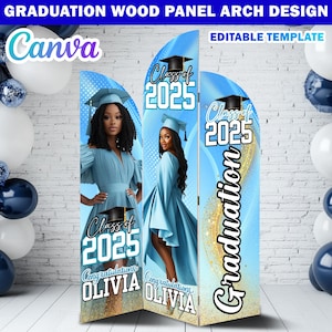 Graduation Wooden Arch Panel Design Canva Backdrop Template, Editable Blue/White Grad Entrance Arch Panel Customizable Canva Arch Entryway