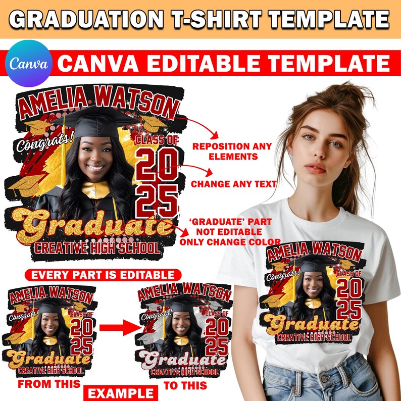 Graduation, Senior T Shirt Design, Glitter Canva Editable, 2024 Graduation Family T Shirt Design Template, T Shirt Sublimation, DTF DTG File image 2