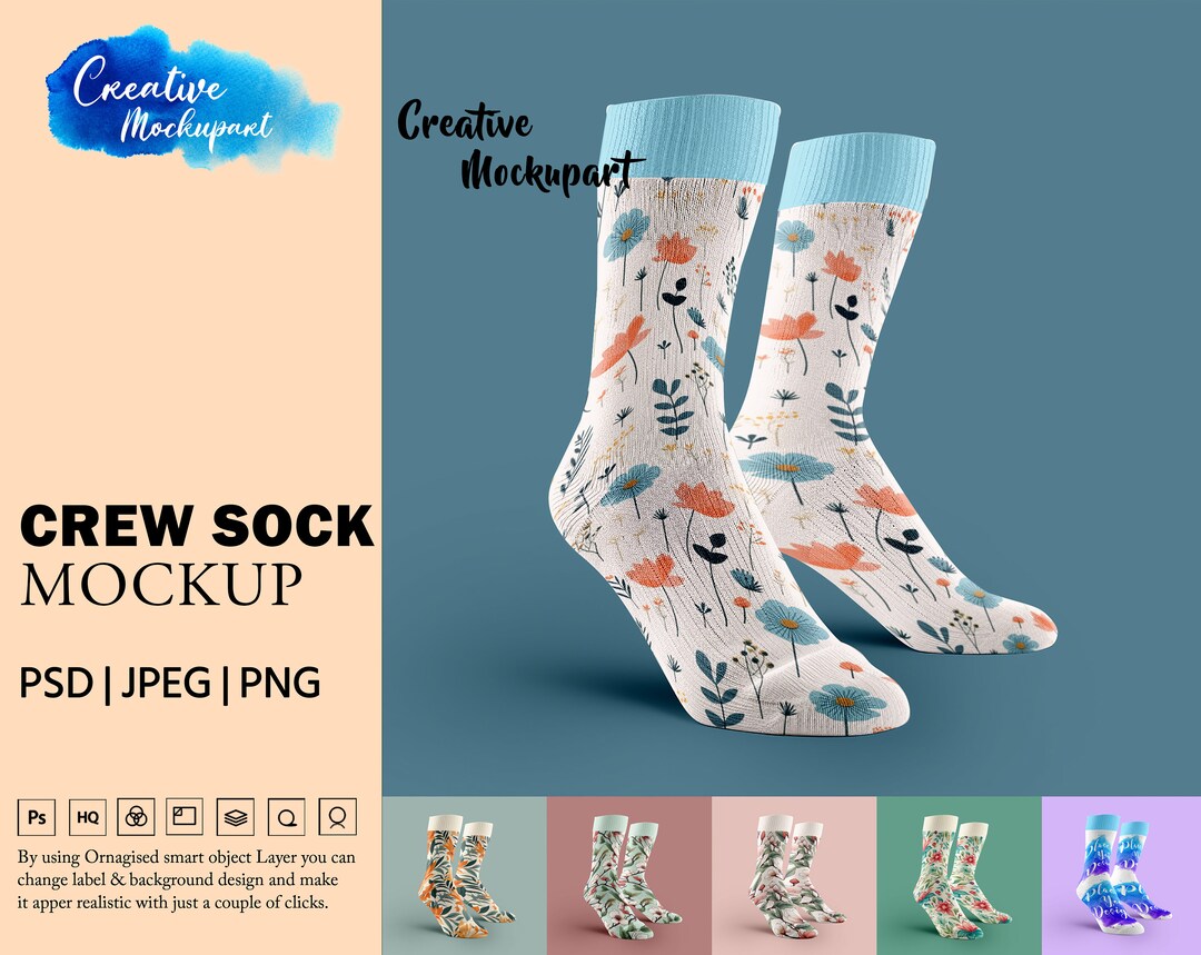 Crew Sock Mockup Dye Sublimation Crew Socks Mockup, Realistic Sock