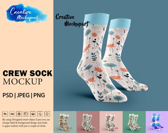 Crew Sock Mockup | Dye sublimation Crew Socks Mockup,  Realistic Sock Template | Insert Design Via Photoshop Smart PSD, Canva PNG And JPG